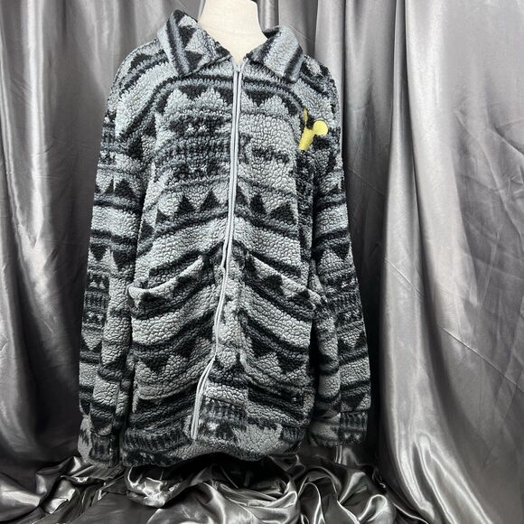 VTG Disney Golden Mickey Aztec Plush Fleece Jacket Full Zip Gray Black Size XL - Picture 1 of 15